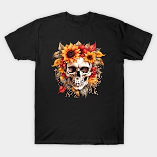 Skull & Sunflower Fusion in Red and Yellow T-Shirt